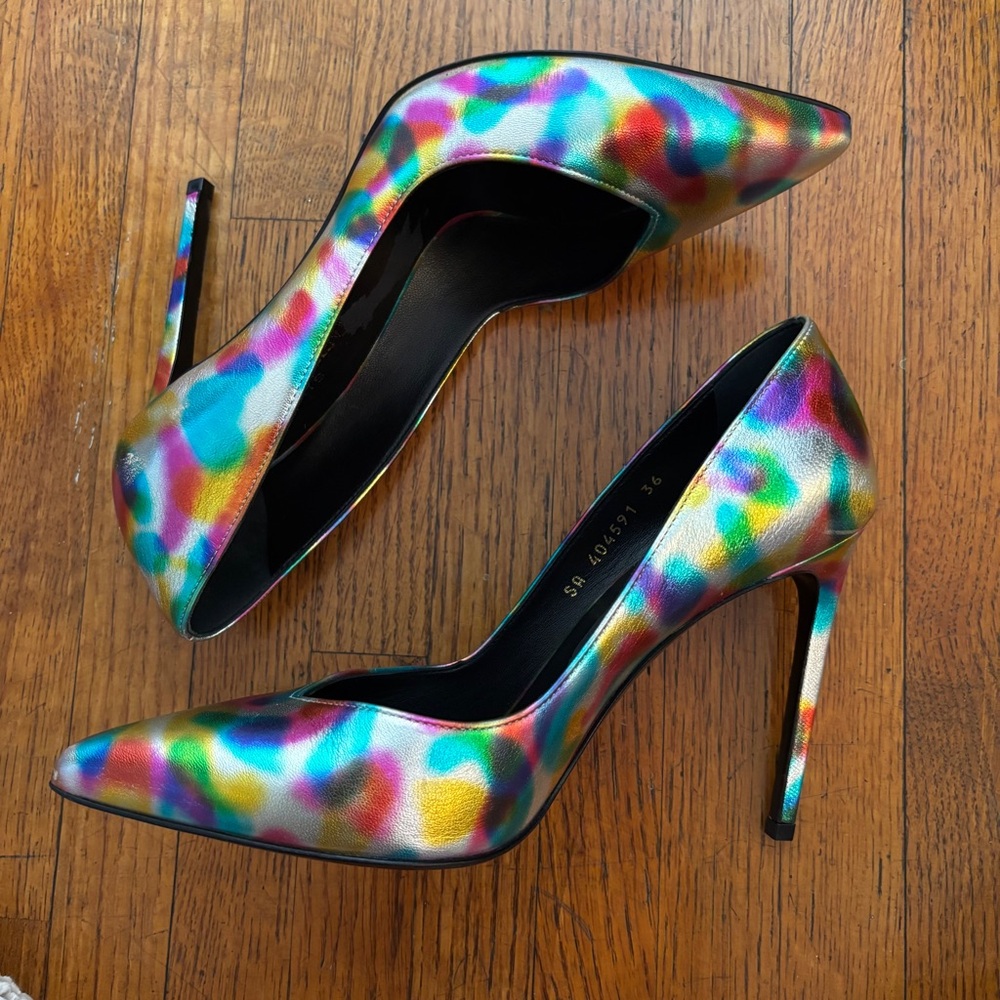 Saint Laurent Multicolor Iridescent Pointed Toe Pumps - Picture 2 of 11